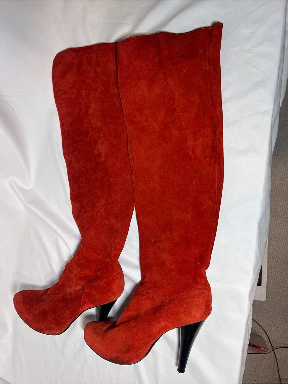 Red Suede Over The Knee Stiletto Heel Boots Women’s Tall Statement Boots sz 8